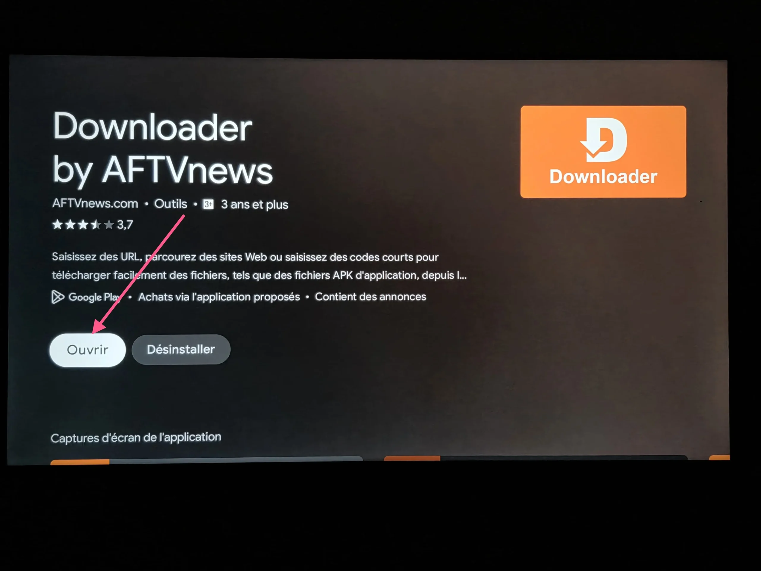 Ouverture de Downloader sur Chromecast